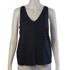 A New Day Embroidered Navy Blue Cotton Top Size Large